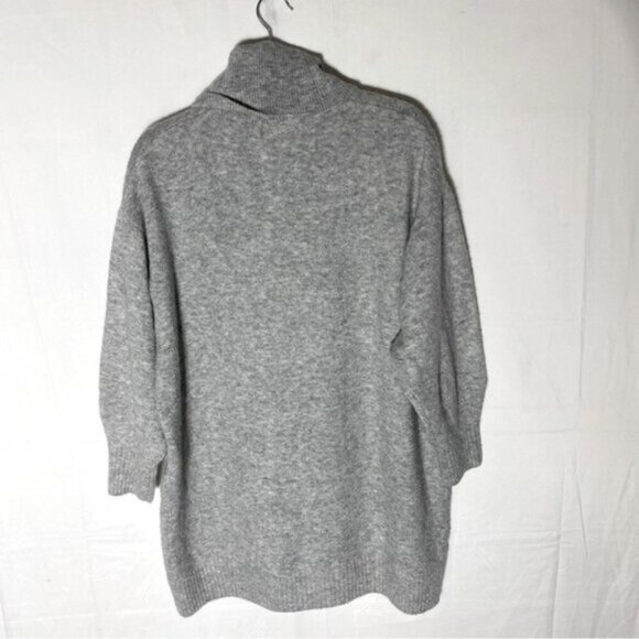 Mango Oversized Grey Knit Turtleneck Sweater W Bubble Sleeves M - Picture 2 of 14
